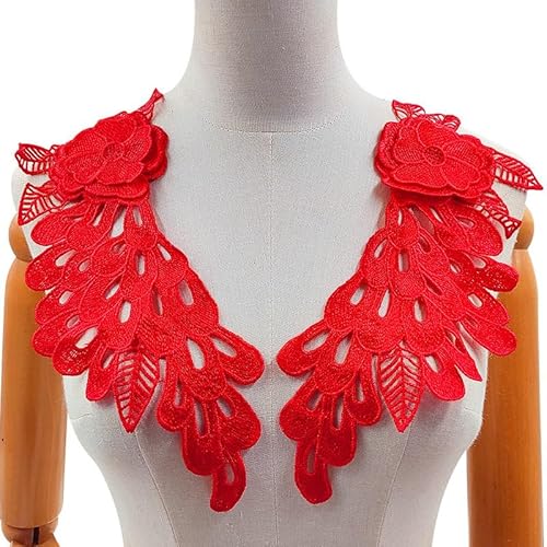 LYVQZPWLRStickpflaster, 1 Paar Stickerei Patches Spitze Motive Applikation Nähen auf Aufkleber Hochzeit Kleid Zubehör Kragen(Rosso) von LYVQZPWLR