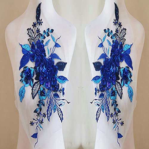 LYVQZPWLRStickpflaster, 1 Paar dreidimensionale Stickerei Heißbohrer Pailletten Nagel Perle Spitze Blumenstück Handbuch DIY Applikation Kleidung Patch(Blu) von LYVQZPWLR