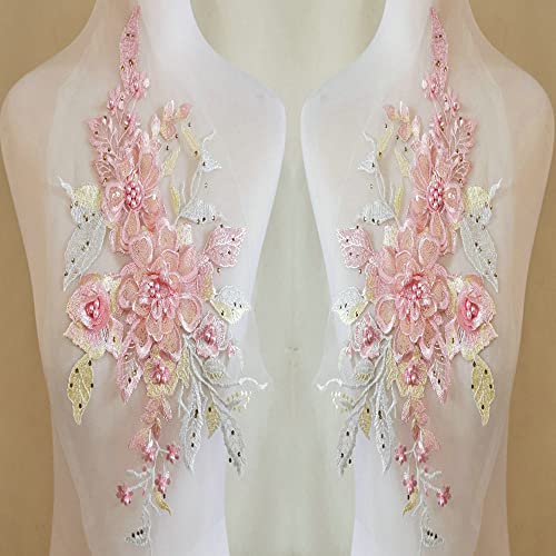 LYVQZPWLRStickpflaster, 1 Paar dreidimensionale Stickerei Heißbohrer Pailletten Nagel Perle Spitze Blumenstück Handbuch DIY Applikation Kleidung Patch(Roze) von LYVQZPWLR