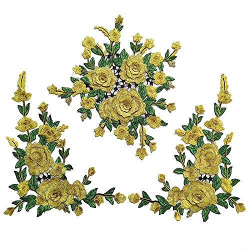 LYVQZPWLRStickpflaster, 1 Set/Große bestickte Pfingstrosenblumen Spitzenaufnäher Applikation Dreidimensionaler Kleidungsstückstoff DIY Zubehör Nähen(Giallo) von LYVQZPWLR