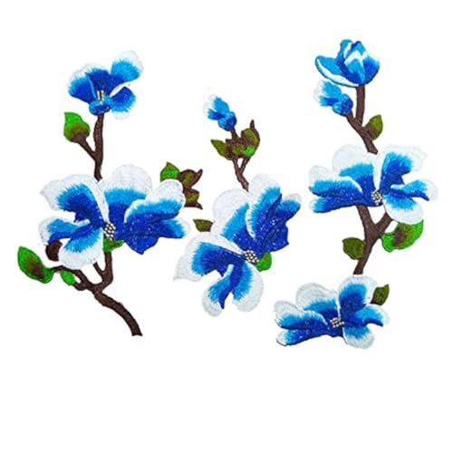 LYVQZPWLRStickpflaster, 1 Set Lotusblumen-Stickerei-Applikation for Aufnähen auf Kleidungsstücke, Spitzenstoff, Motiv, dekorierte Kleidung, DIY-Nähzubehör(Blue 1) von LYVQZPWLR