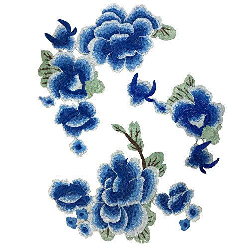 LYVQZPWLRStickpflaster, 1 Set große lange blaue Magnolienblüte florale Spitze Stoff Stickerei Trim Applikation Spitze Motiv Venise geprägte Patches(Blu) von LYVQZPWLR