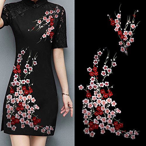 LYVQZPWLRStickpflaster, 1 Set große lange blaue Magnolienblüte florale Spitze Stoff Stickerei Trim Applikation Spitze Motiv Venise geprägte Patches(Color A) von LYVQZPWLR