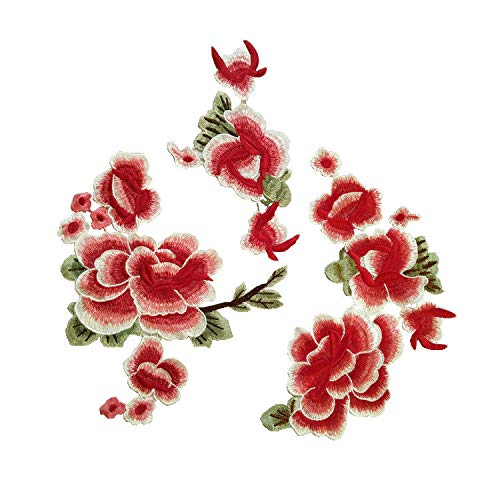 LYVQZPWLRStickpflaster, 1 Set große lange blaue Magnolienblüte florale Spitze Stoff Stickerei Trim Applikation Spitze Motiv Venise geprägte Patches(Color D) von LYVQZPWLR