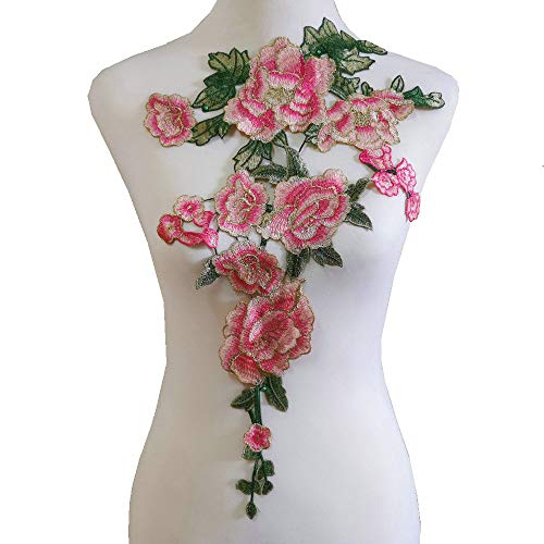 LYVQZPWLRStickpflaster, 1 Set große lange blaue Magnolienblüte florale Spitze Stoff Stickerei Trim Applikation Spitze Motiv Venise geprägte Patches(Light pink) von LYVQZPWLR