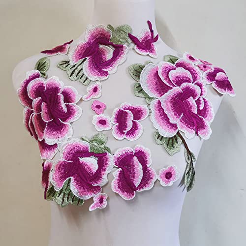 LYVQZPWLRStickpflaster, 1 Set große lange blaue Magnolienblüte florale Spitze Stoff Stickerei Trim Applikation Spitze Motiv Venise geprägte Patches(Purple) von LYVQZPWLR