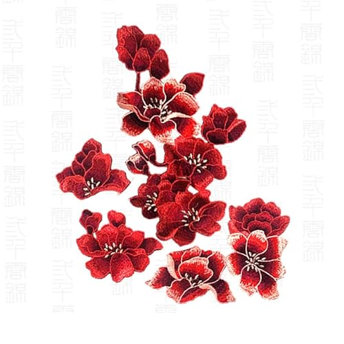LYVQZPWLRStickpflaster, 1 Set große lange blaue Magnolienblüte florale Spitze Stoff Stickerei Trim Applikation Spitze Motiv Venise geprägte Patches(Red Magnolia) von LYVQZPWLR