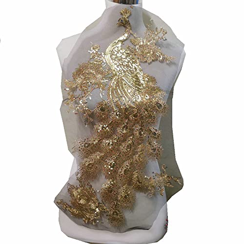 LYVQZPWLRStickpflaster, 1 Stück Aufnäher mit Pfauenstickerei in leuchtenden Farben(Gold color) von LYVQZPWLR