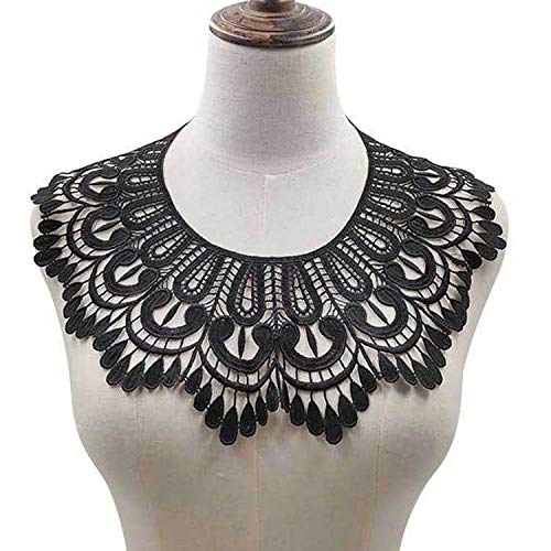 LYVQZPWLRStickpflaster, 1 Stück Rosa Lange Form Venise Spitze Stoff Kleid Applikation Bluse Nähen Borte DIY Ausschnitt Kragen Kostüm Dekoration Zubehör(Black) von LYVQZPWLR