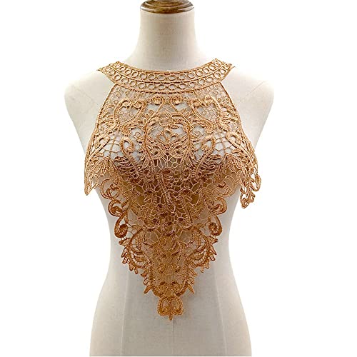 LYVQZPWLRStickpflaster, 1 Stück Rosa Lange Form Venise Spitze Stoff Kleid Applikation Bluse Nähen Borte DIY Ausschnitt Kragen Kostüm Dekoration Zubehör(Golden brown) von LYVQZPWLR
