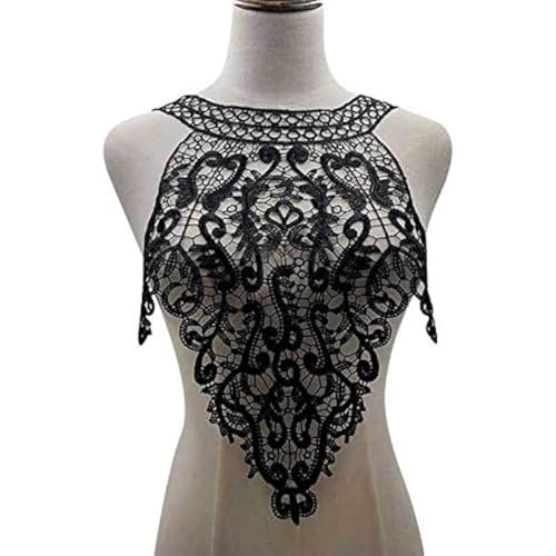 LYVQZPWLRStickpflaster, 1 Stück Rosa Lange Form Venise Spitze Stoff Kleid Applikation Bluse Nähen Borte DIY Ausschnitt Kragen Kostüm Dekoration Zubehör(Long black) von LYVQZPWLR