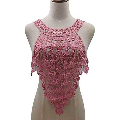 LYVQZPWLRStickpflaster, 1 Stück Rosa Lange Form Venise Spitze Stoff Kleid Applikation Bluse Nähen Borte DIY Ausschnitt Kragen Kostüm Dekoration Zubehör(Roze) von LYVQZPWLR