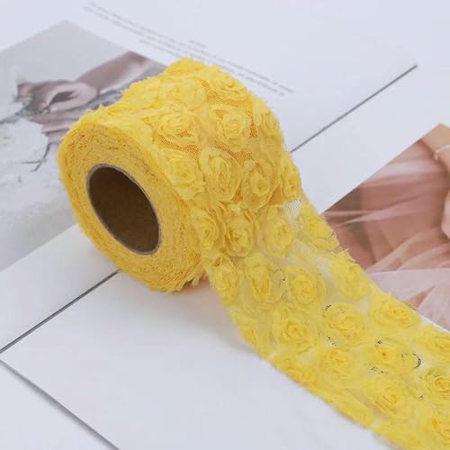 LYVQZPWLRStickpflaster, 1 Yard 6 cm breit 3D Plissee Stickerei Rose Mesh Spitzenbesatz(Lace L) von LYVQZPWLR