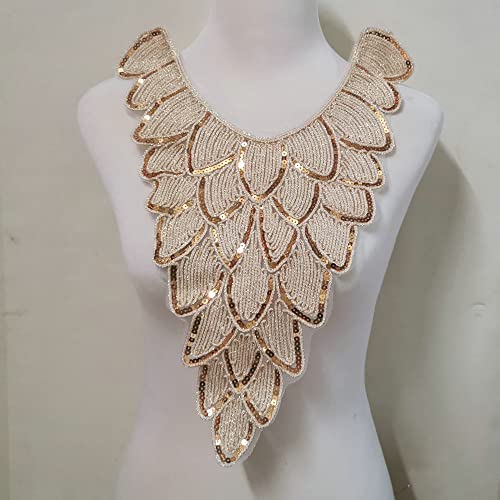 LYVQZPWLRStickpflaster, 1 stück Gold Stickerei Ethnischen Stil Kragen Venise Pailletten Floral Bestickte Applikation Spitze Ausschnitt Kragen Bekleidungs ​​Zubehör(Color G) von LYVQZPWLR