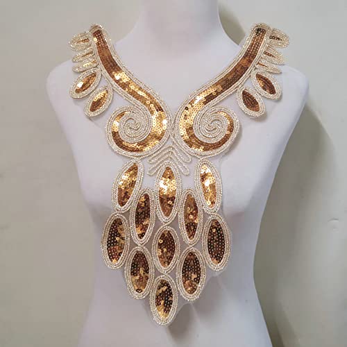 LYVQZPWLRStickpflaster, 1 stück Gold Stickerei Ethnischen Stil Kragen Venise Pailletten Floral Bestickte Applikation Spitze Ausschnitt Kragen Bekleidungs ​​Zubehör(Color K) von LYVQZPWLR