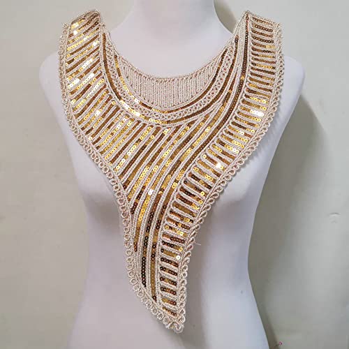 LYVQZPWLRStickpflaster, 1 stück Gold Stickerei Ethnischen Stil Kragen Venise Pailletten Floral Bestickte Applikation Spitze Ausschnitt Kragen Bekleidungs ​​Zubehör(Gold) von LYVQZPWLR