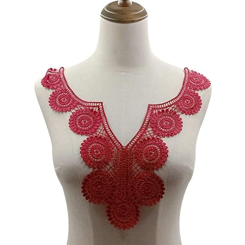 LYVQZPWLRStickpflaster, 1pc Stickerei Runde Sexy V Spitze Ausschnitt Stoff, DIY Kragen Spitze Stoffe(Wine Red) von LYVQZPWLR