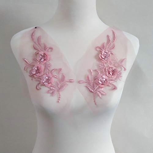 LYVQZPWLRStickpflaster, 2 Stück 3D-Blumen-bestickte Spitzenapplikationen, handgefertigt, for Hochzeitskleider, Dekoration, europäische Spitzenbesätze, DIY, Nähen, Basteln(Roze) von LYVQZPWLR