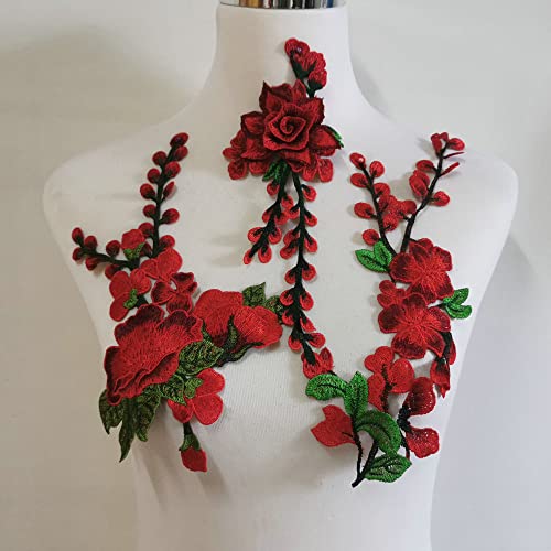 LYVQZPWLRStickpflaster, 2 Stück Schöne rote Rose Blume Blumenkragen Aufnäher Applikation Stickerei Kleid Handarbeit Handwerk Ornament Stoff von LYVQZPWLR