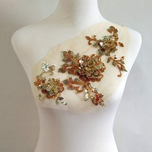 LYVQZPWLRStickpflaster, 3-D Stickerei Pailletten Rose Decals Manuelle Nähen DIY Bekleidungs ​​Dekoration(Golden) von LYVQZPWLR