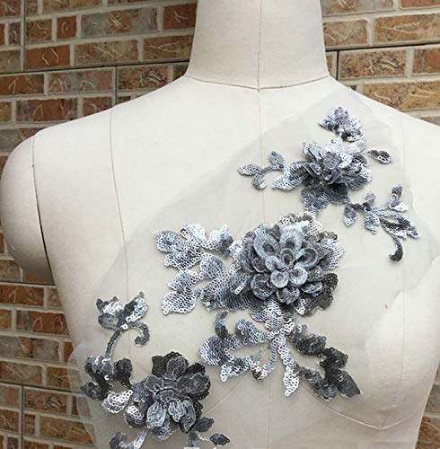 LYVQZPWLRStickpflaster, 3-D Stickerei Pailletten Rose Decals Manuelle Nähen DIY Bekleidungs ​​Dekoration(Gris) von LYVQZPWLR