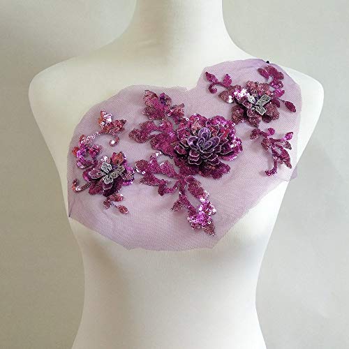 LYVQZPWLRStickpflaster, 3-D Stickerei Pailletten Rose Decals Manuelle Nähen DIY Bekleidungs ​​Dekoration(Violet) von LYVQZPWLR