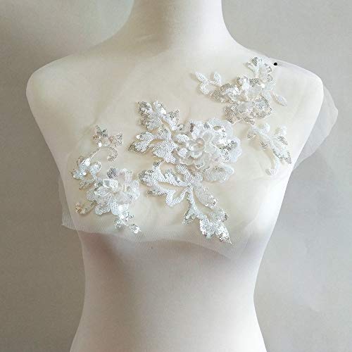 LYVQZPWLRStickpflaster, 3-D Stickerei Pailletten Rose Decals Manuelle Nähen DIY Bekleidungs ​​Dekoration(White) von LYVQZPWLR