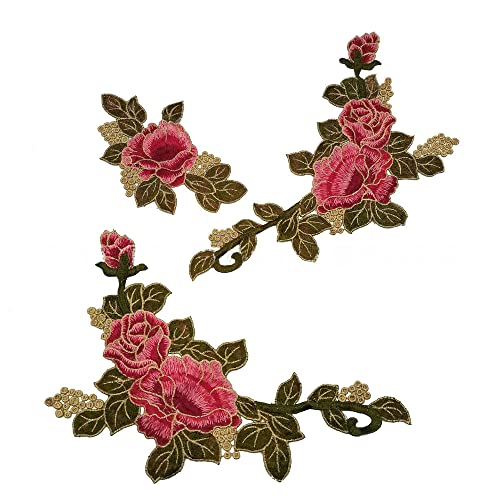 LYVQZPWLRStickpflaster, 3 Stück schöne rote Rose Blume Blumenkragen Nähen Patch Applikation Abzeichen Stickerei Kleid handgefertigt Handwerk Ornament Stoff von LYVQZPWLR