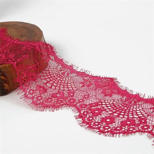 LYVQZPWLRStickpflaster, 3 Yards 9,5 cm Spitzenband gewellte Blumenstickerei handgemachte Elastizität Spitzenbesatz Verzierungen(Fuchsia) von LYVQZPWLR