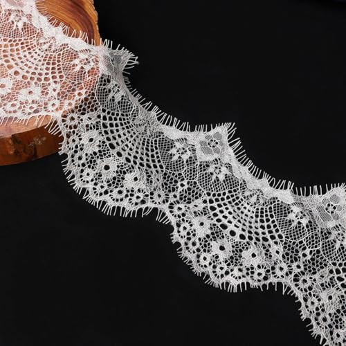 LYVQZPWLRStickpflaster, 3 Yards 9,5 cm Spitzenband gewellte Blumenstickerei handgemachte Elastizität Spitzenbesatz Verzierungen(Ivory) von LYVQZPWLR