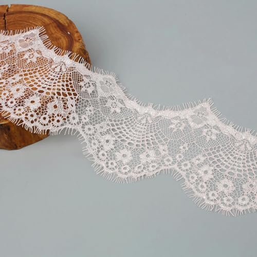 LYVQZPWLRStickpflaster, 3 Yards 9,5 cm Spitzenband gewellte Blumenstickerei handgemachte Elastizität Spitzenbesatz Verzierungen(Light Pink) von LYVQZPWLR