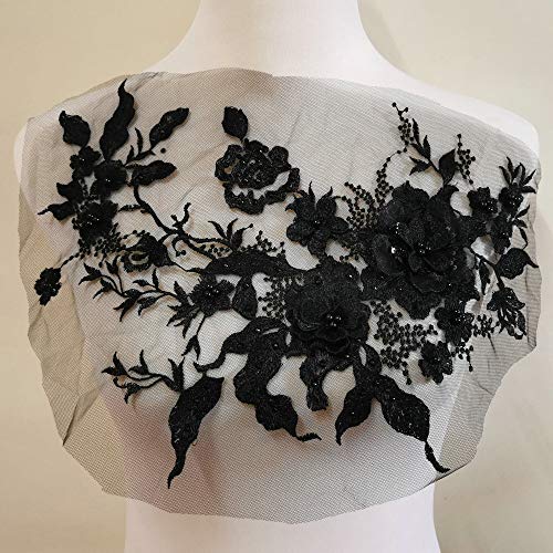 LYVQZPWLRStickpflaster, 3D-Stickerei-Patches, Nagelperlen, Tüll-Applikation, Blumen-Patch(Black) von LYVQZPWLR