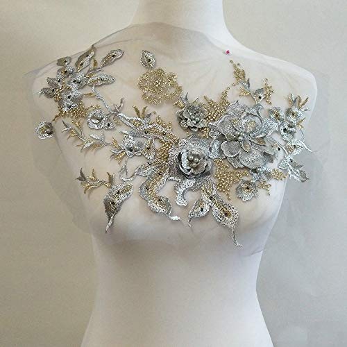 LYVQZPWLRStickpflaster, 3D-Stickerei-Patches, Nagelperlen, Tüll-Applikation, Blumen-Patch(Gris) von LYVQZPWLR