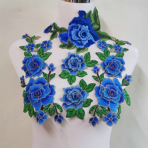 LYVQZPWLRStickpflaster, 4 Stück Stickerei Rose Blume Aufnäher Aufnäher Kleid Hut Tasche Jeans Applikation Basteln Kleidung Zubehör DIY(Blu) von LYVQZPWLR