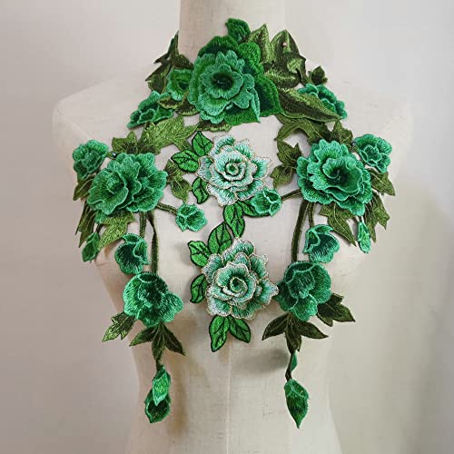 LYVQZPWLRStickpflaster, 4 Stück Stickerei Rose Blume Aufnäher Aufnäher Kleid Hut Tasche Jeans Applikation Basteln Kleidung Zubehör DIY(Green) von LYVQZPWLR