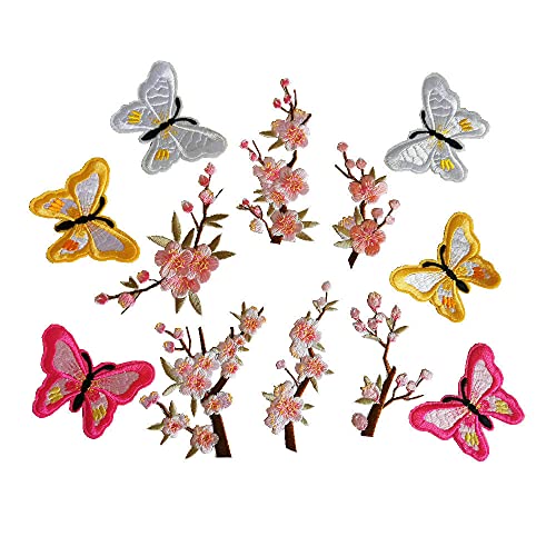 LYVQZPWLRStickpflaster, 6 Stück große Pflaumenblüte/kleine Pflaumenblütenscheibe for Aufbügeln, Stickerei, Blumenapplikationen von LYVQZPWLR