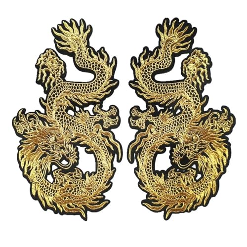 LYVQZPWLRStickpflaster, Bestickter Aufnäher, 2 Stück, goldene Drachen, 29 cm, bestickte Aufnäher for Aufnähen und Aufbügeln von LYVQZPWLR