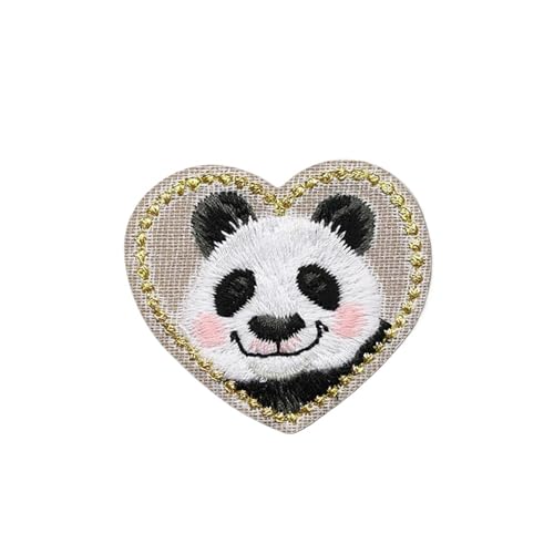 LYVQZPWLRStickpflaster, Bestickter Aufnäher, 3 Stück, süße Katze, Panda, Kaninchen, Aufnäher, Eisen-Emblem, Stickerei, 4,3 x 4,3 cm(Heart Panda) von LYVQZPWLR
