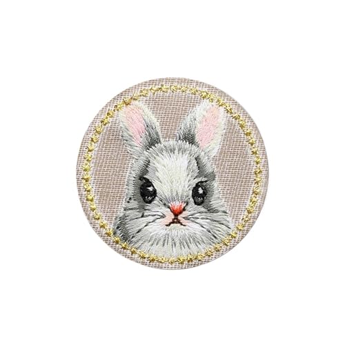 LYVQZPWLRStickpflaster, Bestickter Aufnäher, 3 Stück, süße Katze, Panda, Kaninchen, Aufnäher, Eisen-Emblem, Stickerei, 4,3 x 4,3 cm(Rabbit) von LYVQZPWLR