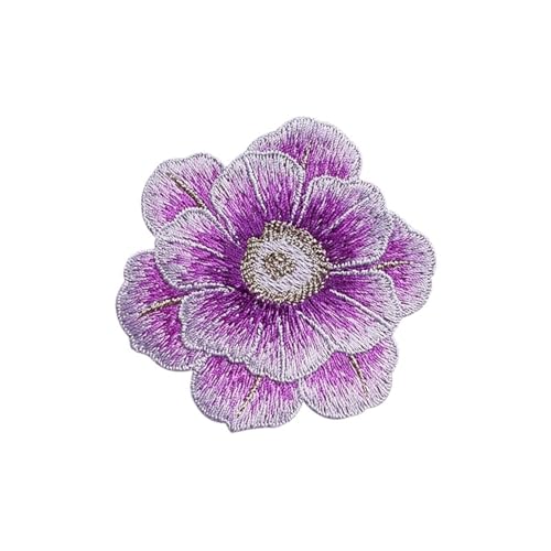 LYVQZPWLRStickpflaster, Bestickter Aufnäher, 6 Stück, bestickte Reparatur-Blumenflicken, 7,4 cm x 7 cm, for Taschen, Jacken, Jeans, weiche Aufnäher, DIY-Kleidungsaufkleber(Purple) von LYVQZPWLR