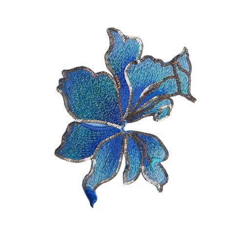 LYVQZPWLRStickpflaster, Bestickter Patch, 2 Stück, Blumenstreifen, Stickerei, 19 cm x 14 cm, Pailletten-Organza-Patches(Blu) von LYVQZPWLR