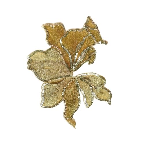 LYVQZPWLRStickpflaster, Bestickter Patch, 2 Stück, Blumenstreifen, Stickerei, 19 cm x 14 cm, Pailletten-Organza-Patches(Golden) von LYVQZPWLR