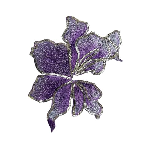 LYVQZPWLRStickpflaster, Bestickter Patch, 2 Stück, Blumenstreifen, Stickerei, 19 cm x 14 cm, Pailletten-Organza-Patches(Purple) von LYVQZPWLR