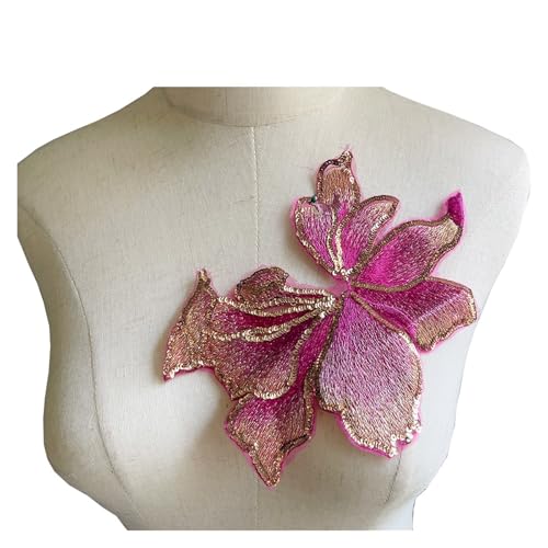 LYVQZPWLRStickpflaster, Bestickter Patch, 2 Stück, Blumenstreifen, Stickerei, 19 cm x 14 cm, Pailletten-Organza-Patches(Rose Red) von LYVQZPWLR