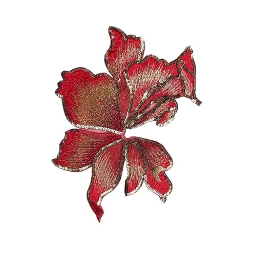 LYVQZPWLRStickpflaster, Bestickter Patch, 2 Stück, Blumenstreifen, Stickerei, 19 cm x 14 cm, Pailletten-Organza-Patches(Rosso) von LYVQZPWLR