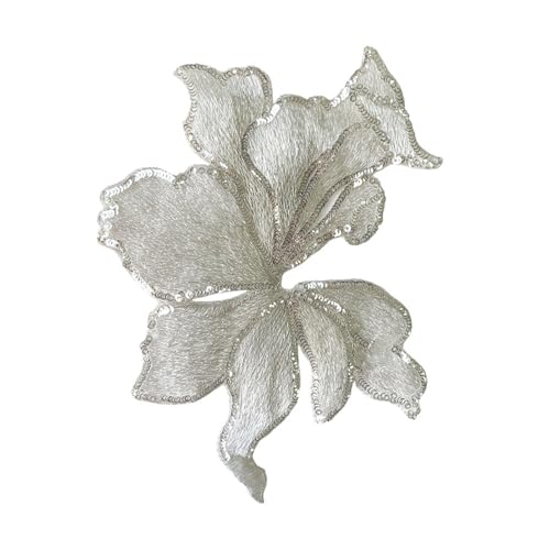 LYVQZPWLRStickpflaster, Bestickter Patch, 2 Stück, Blumenstreifen, Stickerei, 19 cm x 14 cm, Pailletten-Organza-Patches(White) von LYVQZPWLR