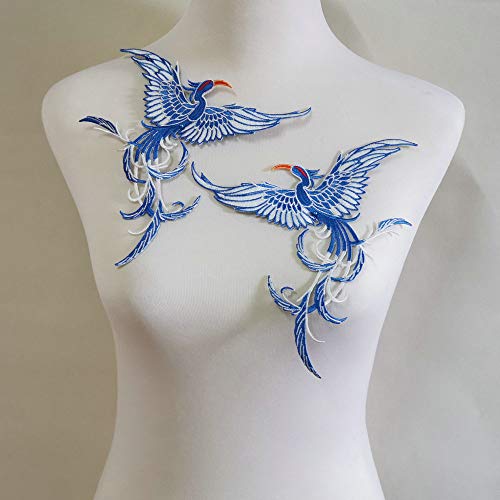 LYVQZPWLRStickpflaster, Fenghuang Vogel-Stickerei-Aufnäher for Aufbügeln im antiken Stil und berühmten ethnischen Stil, for Nähen, dekorative Stickerei, DIY-Artikel(1 pairs of blue) von LYVQZPWLR