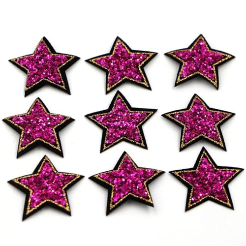 LYVQZPWLRStickpflaster, Gestickter Aufnäher, 10 Stück, 4 cm, rosarot, glitzernde Stern-Aufnäher(10pcs-star 1) von LYVQZPWLR