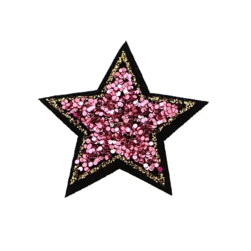 LYVQZPWLRStickpflaster, Gestickter Aufnäher, 10 Stück, 4 cm, rosarot, glitzernde Stern-Aufnäher(10pcs-star8) von LYVQZPWLR