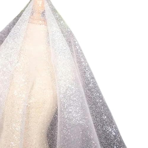 LYVQZPWLRStickpflaster, Glänzende Glitzer-Pailletten, weiche Netzspitze, funkelnder Tüll, silberner Netzstoff, DIY-Nähen, Hochzeitskleid, Schleier, Tanzdekor(90x145CM(35inx57in)) von LYVQZPWLR
